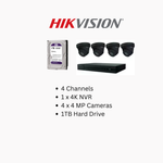 Hikvision 4MP IP Security Camera System Kit – 4, 8 & 16 Channel 4K NVR with 2TB/4TB HDD – Outdoor IR Night Vision Turret Cameras (2.8mm Wide Lens) – White & Black Options