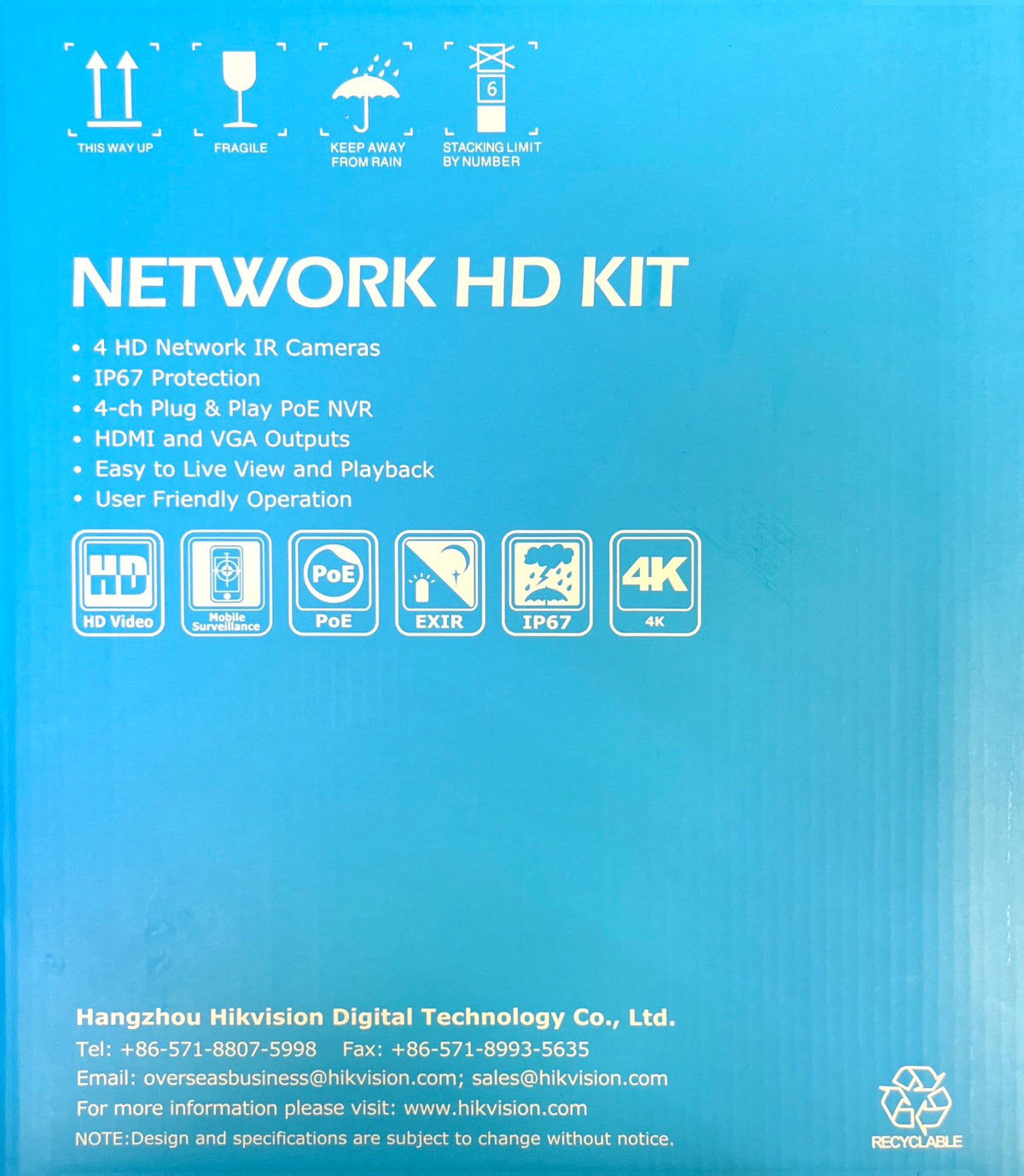 HiLook IK-4248TH-MH/P 4-Channel 4K PoE NVR Kit | 2TB Pre-Installed HDD NVR, IP67, Desktop Client/HiLook Mobile App