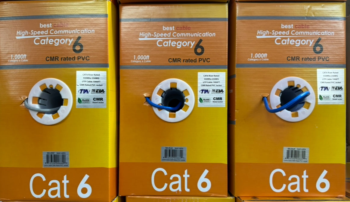 CAT6-1000: CMR SOLID 23AWG x 4C UTP CABLE 1000FT, 4 Colors
