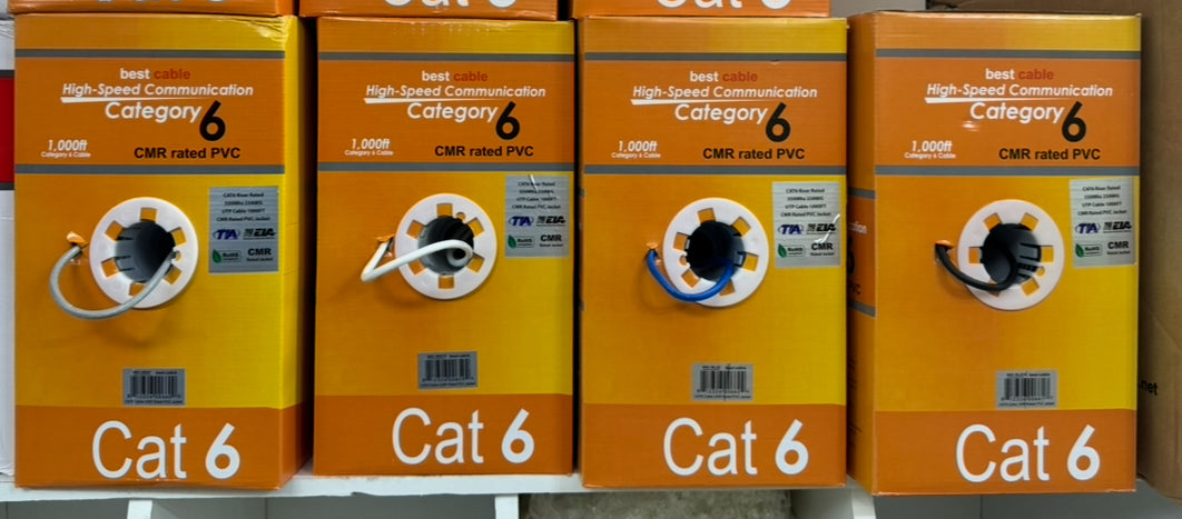 CAT6-1000: CMR SOLID 23AWG x 4C UTP CABLE 1000FT, 4 Colors