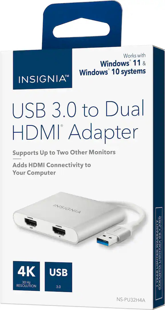 Open Box Insignia USB 3.0 to Dual HDMI Adapter – 4K Ultra HD Multi-Monitor Display