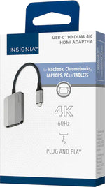 Open Box Insignia USB-C to Dual HDMI Adapter – 4K Ultra HD 60Hz Multi-Monitor Display (Silver)