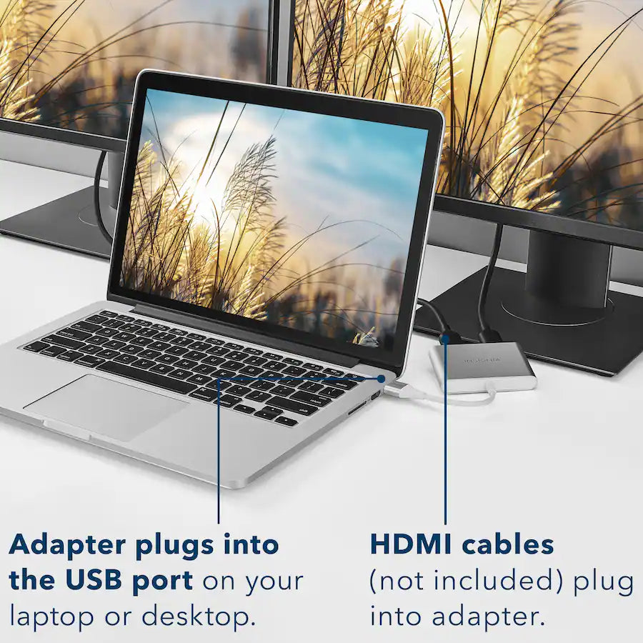 Open Box Insignia USB 3.0 to Dual HDMI Adapter – 4K Ultra HD Multi-Monitor Display