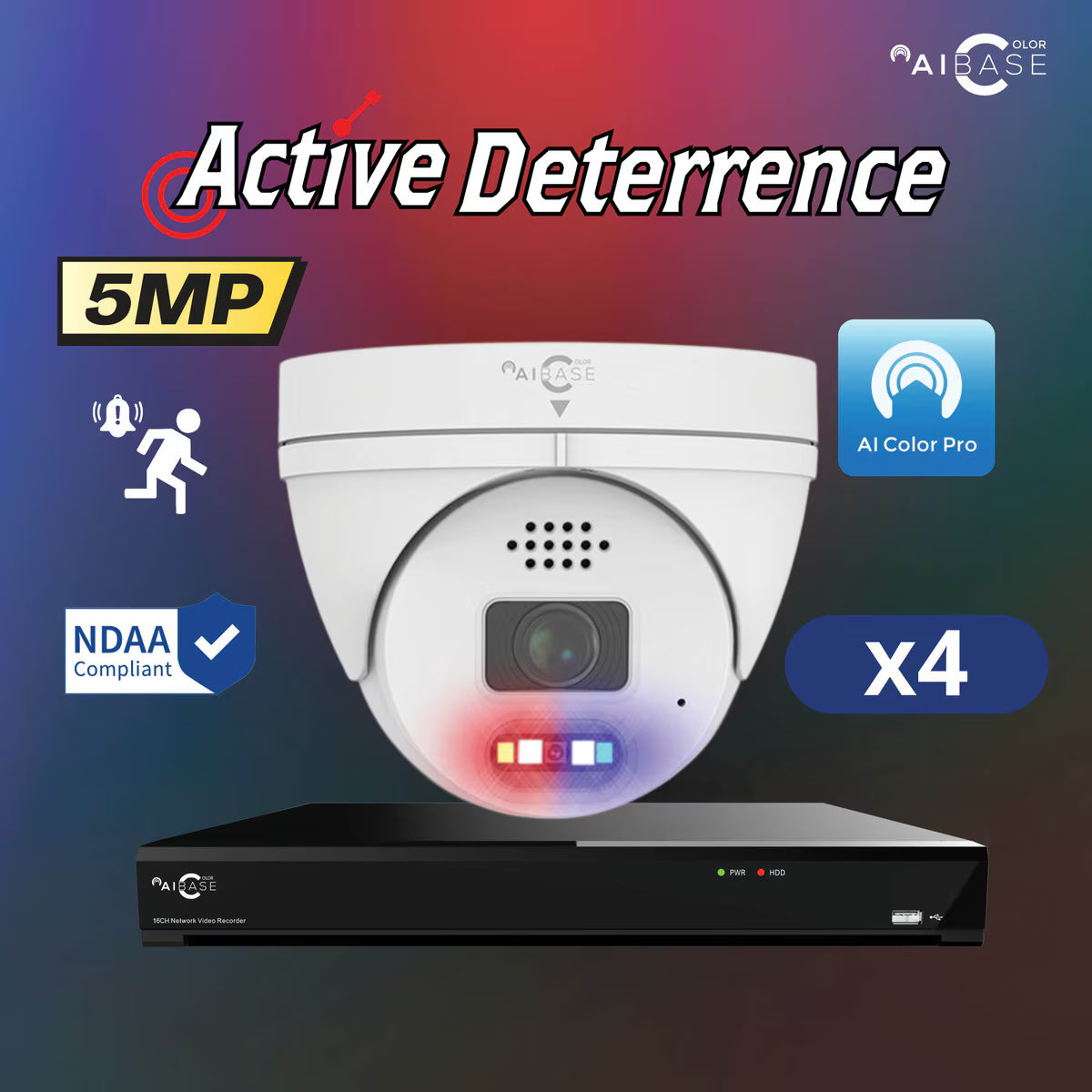 Aibase color 4ch 5MP kit, white (KIT-NV3104+4X3155W) (no HDD pre-installed)