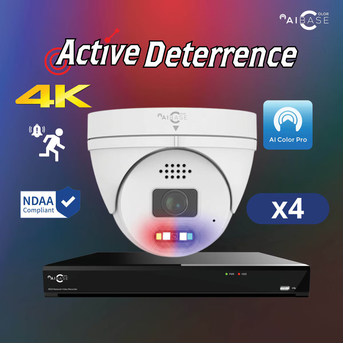 Aibase color 4ch 8MP kit, white (KIT-NV3104+4X3158W) (no HDD pre-installed)