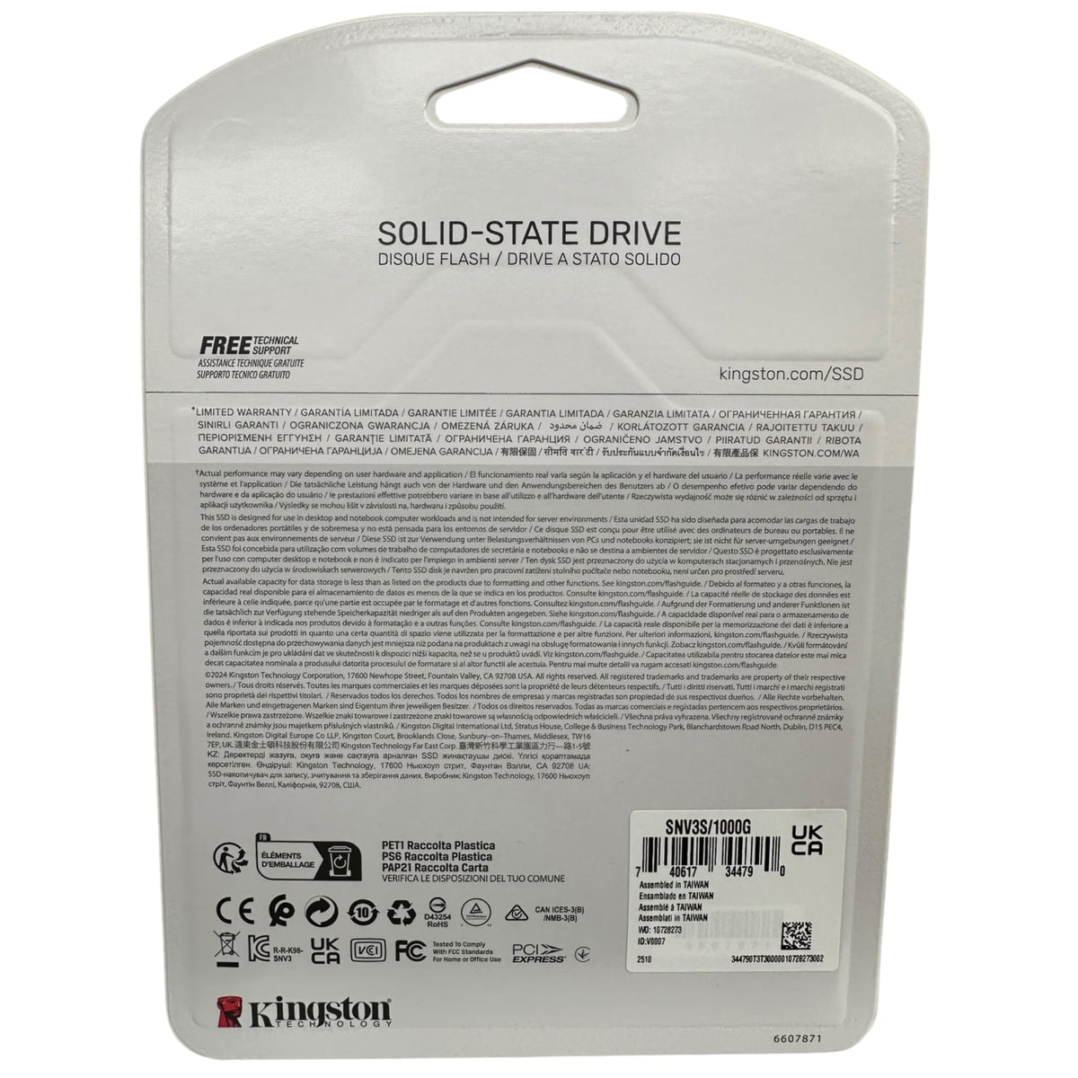 Kingston NV3 1TB PCIe 4.0 NVMe M.2 Solid State Drive (SNV3S/1000G) – Up to 6000MB/s