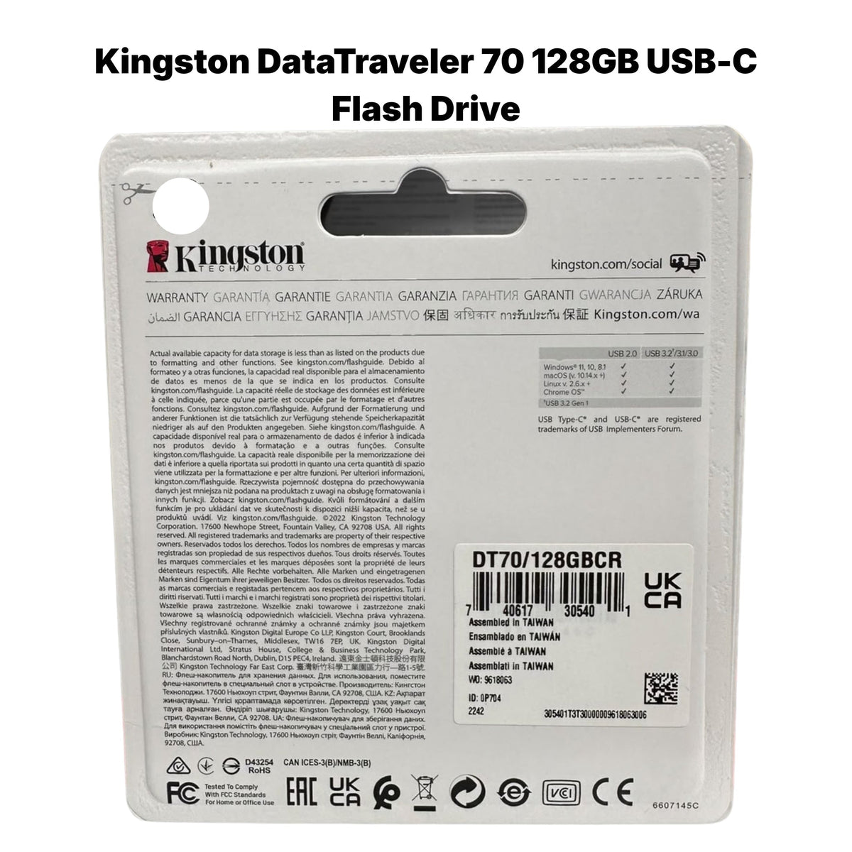Kingston DataTraveler 70 128GB USB-C Flash Drive – USB 3.2 Gen 1 – DT70/128GB