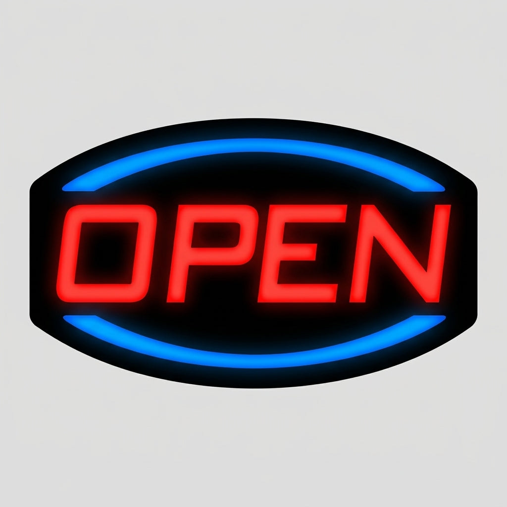 LED Oval "OPEN" Business Sign with 12V Power Adapter