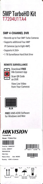 Hikvision T7204U1TA4 TurboHD 5-Piece Kit