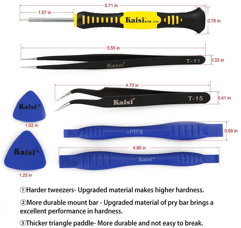 TOOL-KS-2408 Kit d'outils de réparation électronique professionnel avec tournevis cruciformes, plats et Torx magnétiques compatibles avec iPhone, iMac, MacBook, ordinateur portable, tablette et plus – 16 pièces