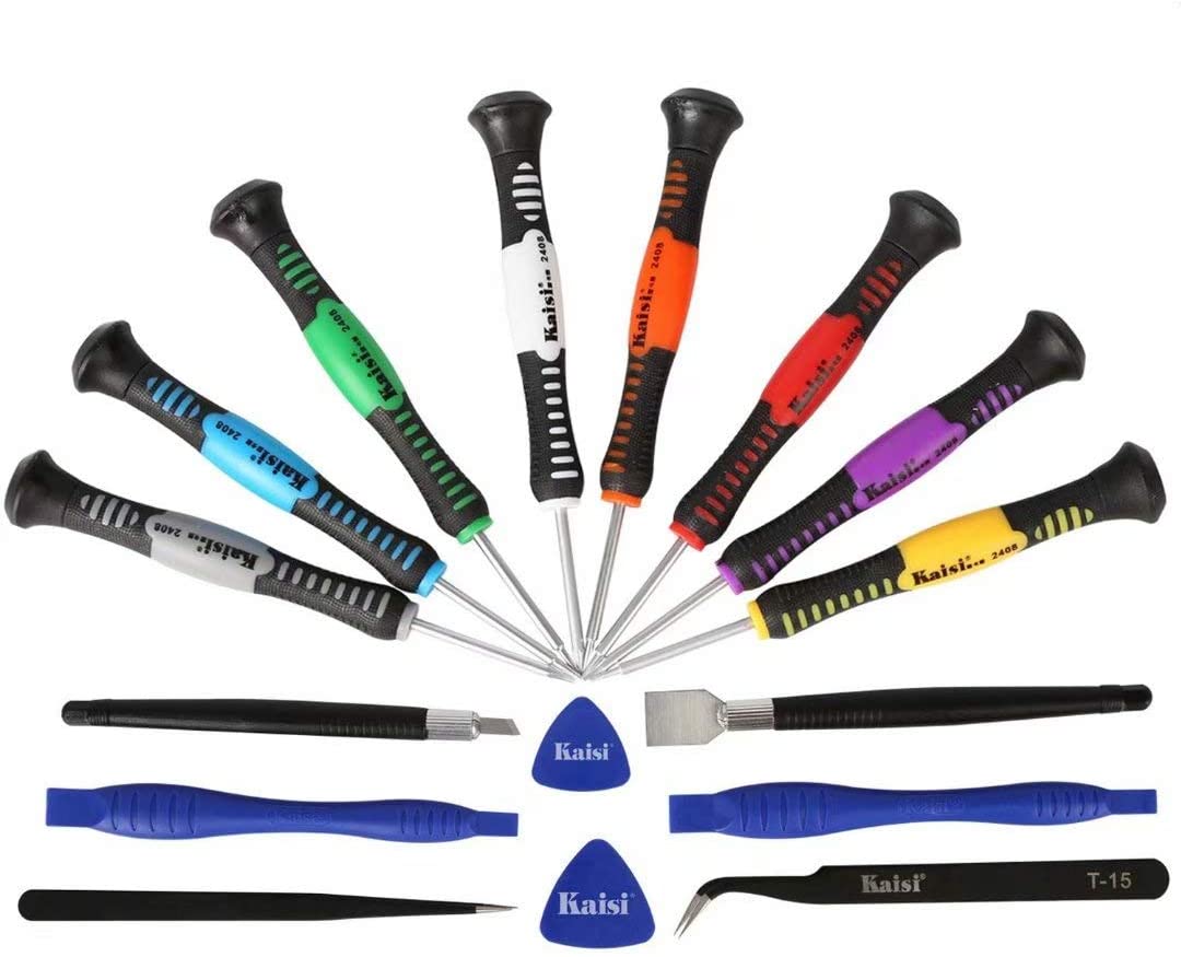 TOOL-KS-2408 Kit d'outils de réparation électronique professionnel avec tournevis cruciformes, plats et Torx magnétiques compatibles avec iPhone, iMac, MacBook, ordinateur portable, tablette et plus – 16 pièces