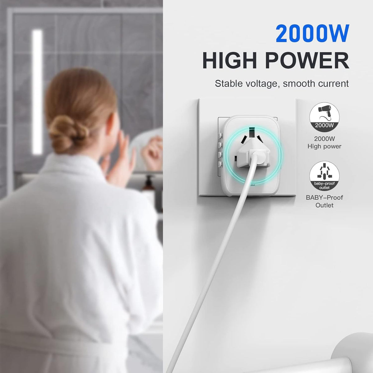 Adaptateur de prise de voyage universel international, adaptateur de prise de voyage européen 5 en 1 avec 2 ports USB-A et 2 ports USB C 3,5 A et prise murale CA universelle pour l'Europe, les États-Unis, le Royaume-Uni, l'Australie et l'Asie