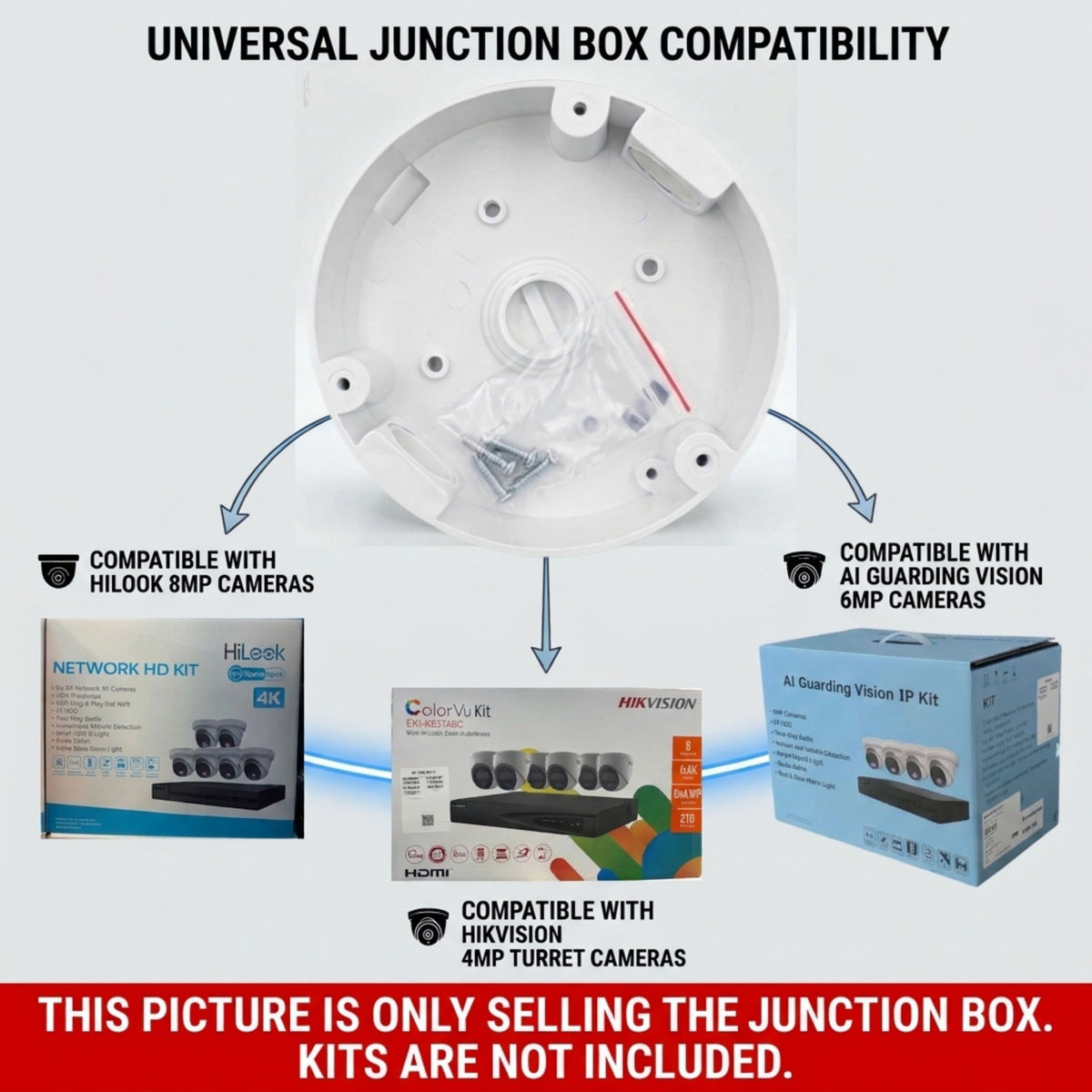 Universal Plastic Security Camera Junction Box Without Cover – Black & White | Hikvision, HiLook & AI Guarding Compatible