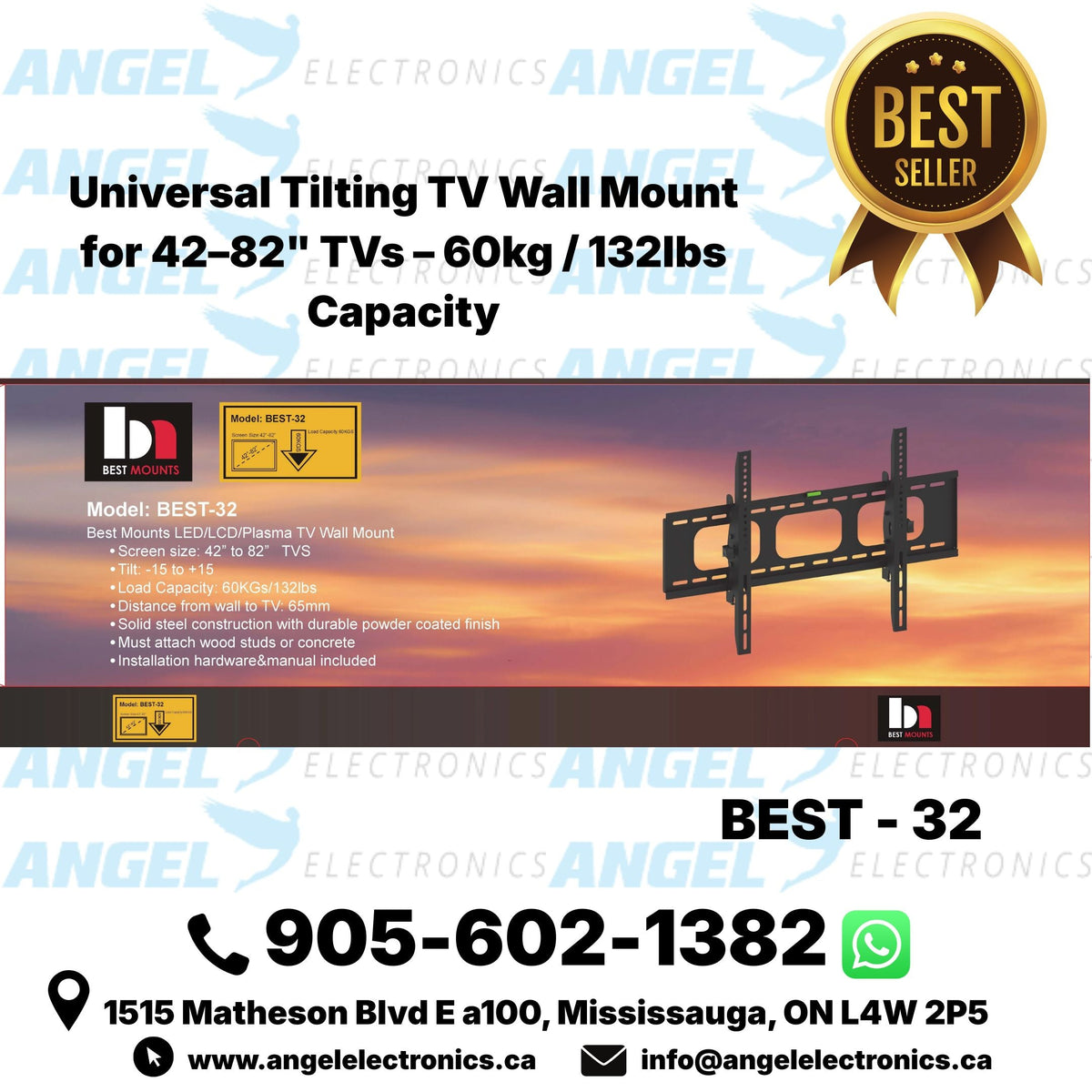 Support mural inclinable pour téléviseur de 32 à 60 po - Jusqu'à 165 lb (75 kg) (BEST-32)