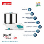 Vidiem Jewel-ST 2-Liter Wet Grinder Stainless Steel Drum, Stone Rollers, 110-Volt