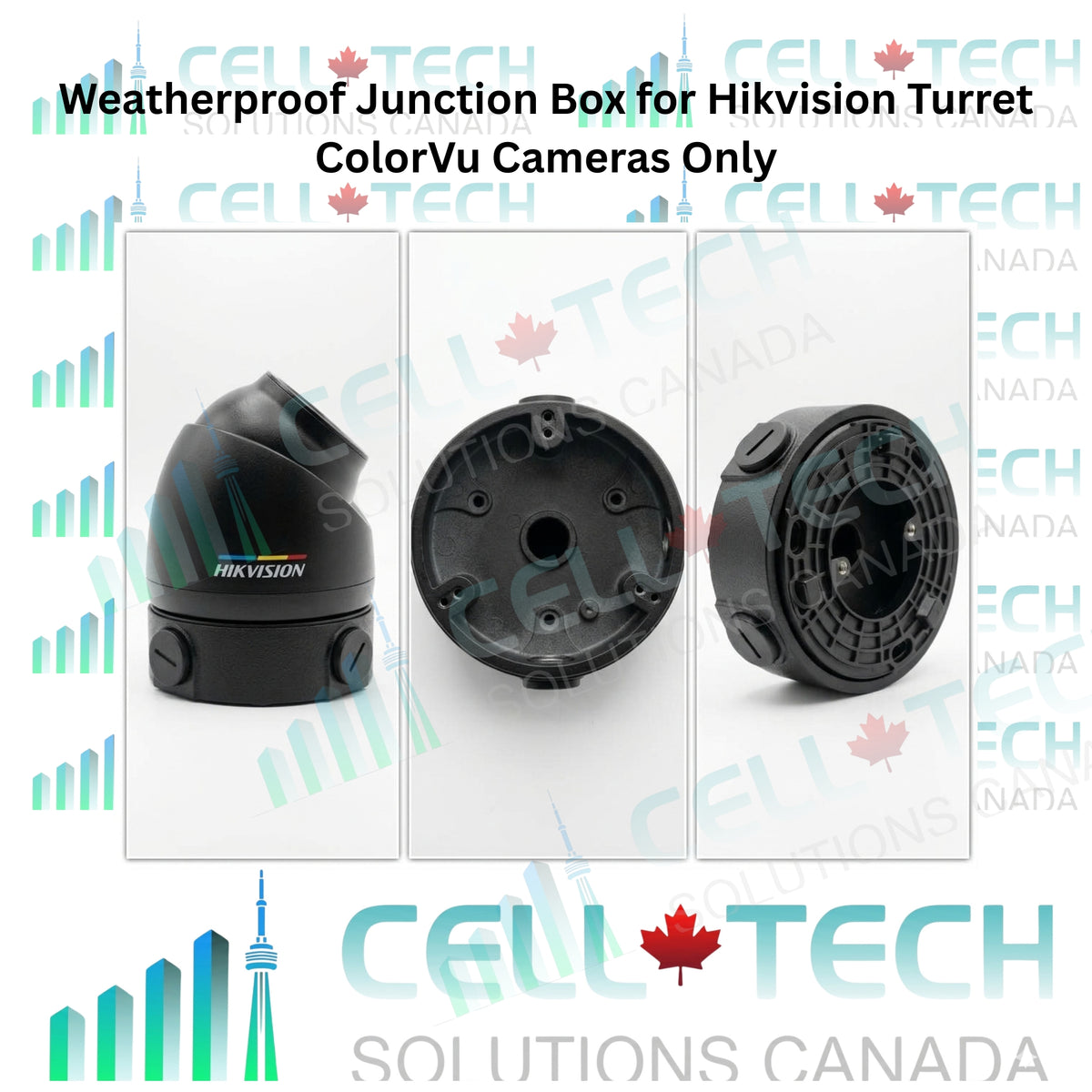 Custom Weatherproof Junction Box for Hikvision Turret ColorVu Cameras Only(Fits DS-2CD1347G2-LUF) – Available in White & Black