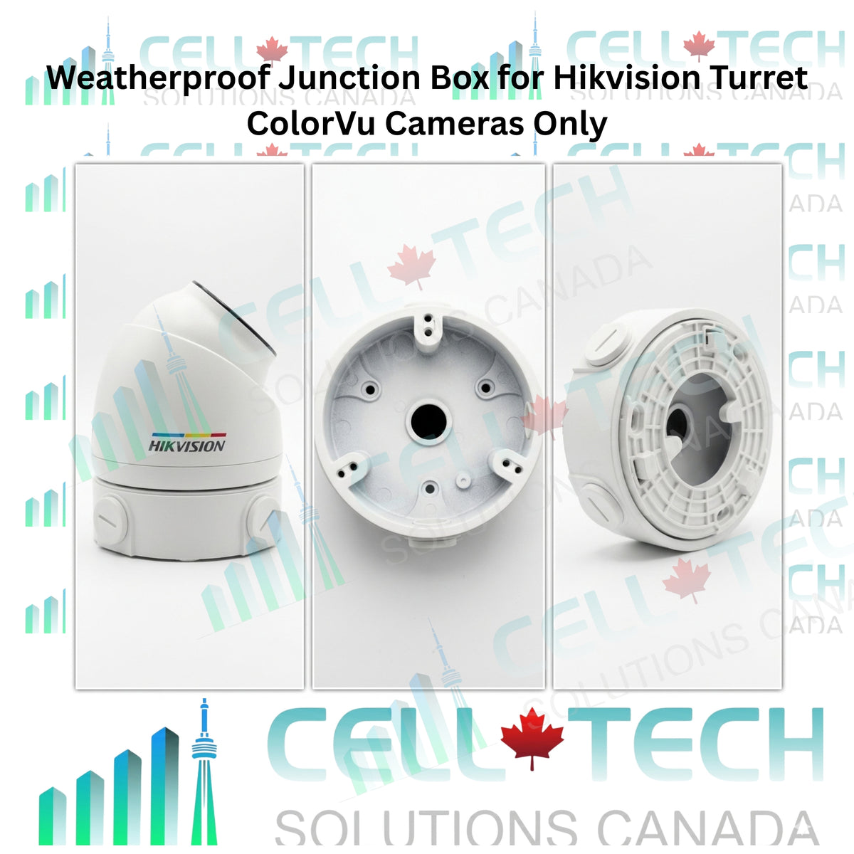 Custom Weatherproof Junction Box for Hikvision Turret ColorVu Cameras Only(Fits DS-2CD1347G2-LUF) – Available in White & Black