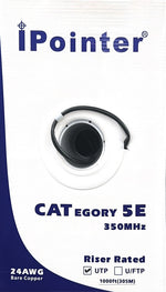 iPointer CAT5e Bare Copper, C(ETL)US, CMR, FT4 1000FT, 24AWG, 350MHz, White / Black