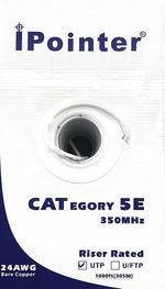 iPointer CAT5e Bare Copper, C(ETL)US, CMR, FT4 1000FT, 24AWG, 350MHz, White / Black