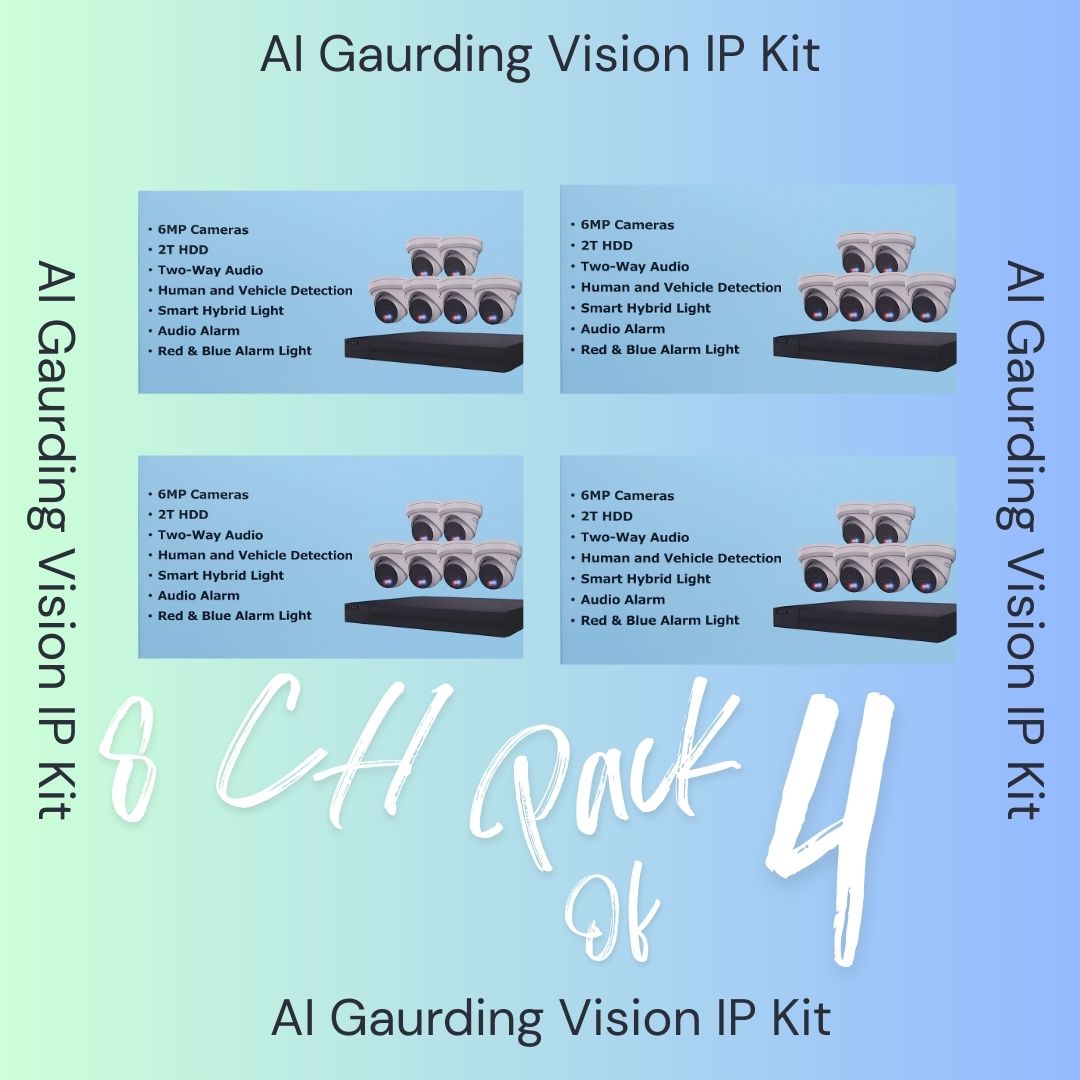 Système de sécurité AI Guarding Vision 6MP : Kits NVR 4/8/16 canaux avec caméras tourelles à dissuasion active, lumières clignotantes rouges/bleues, audio bidirectionnel et disque dur de 2 To/4 To – Disponible en noir ou blanc