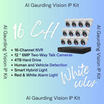 AI Guarding Vision 6MP Security System: 4/8/16 Channel NVR Kits with Active Deterrence Turret Cameras, Red/Blue Flashing Lights, Two-Way Audio, and 2TB/4TB HDD – Available in Black or White