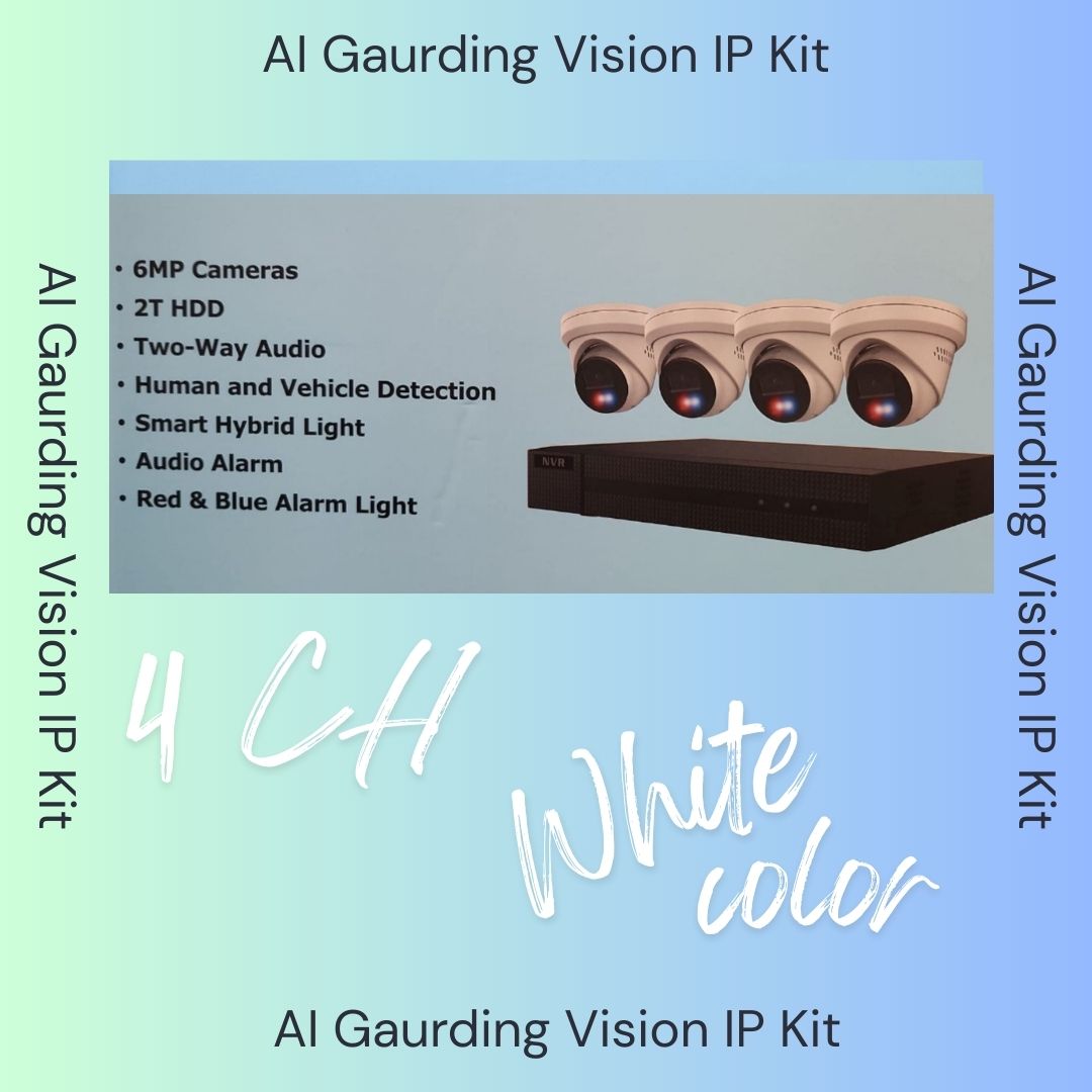 Système de sécurité AI Guarding Vision 6MP : Kits NVR 4/8/16 canaux avec caméras tourelles à dissuasion active, lumières clignotantes rouges/bleues, audio bidirectionnel et disque dur de 2 To/4 To – Disponible en noir ou blanc