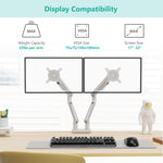 Dual Monitor Stand White Arms Mounts, for 2 Monitors, Mechanical Spring Tension Indicator Fully Adjustable Bracket, Up to 32 inch, 22lbs Weight Capacity , White