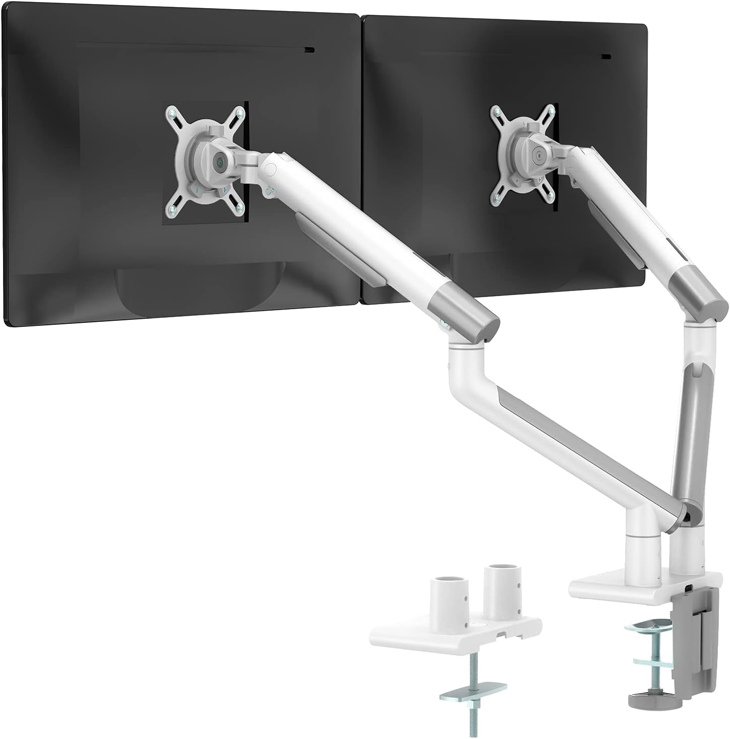 Support de moniteur double bras blancs, pour 2 moniteurs, indicateur de tension à ressort mécanique, support entièrement réglable, jusqu'à 32 pouces, capacité de poids de 10 kg, blanc