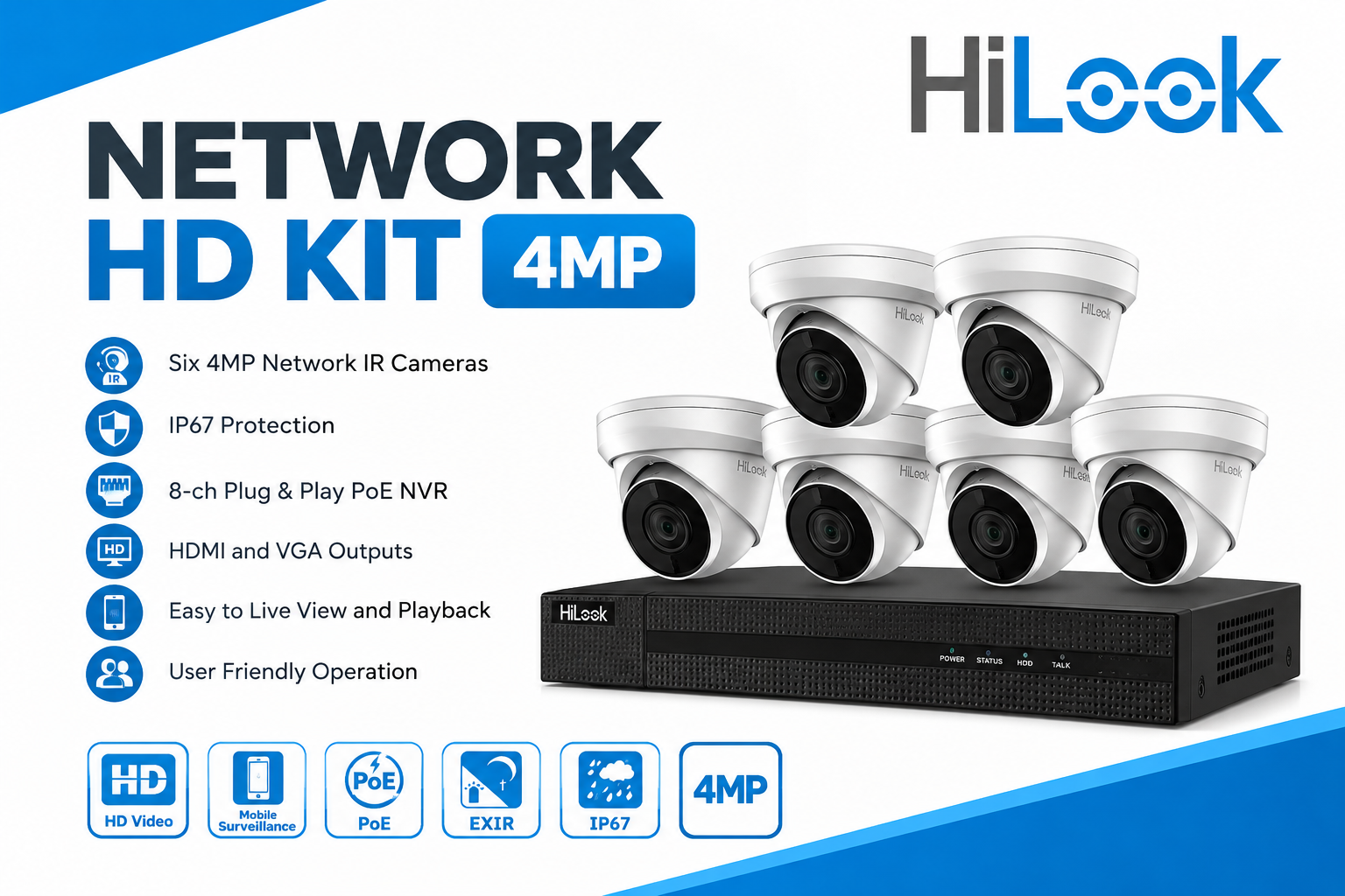 Kit NVR PoE HiLook IK-6284TH-MH/P 8 canaux 4MP