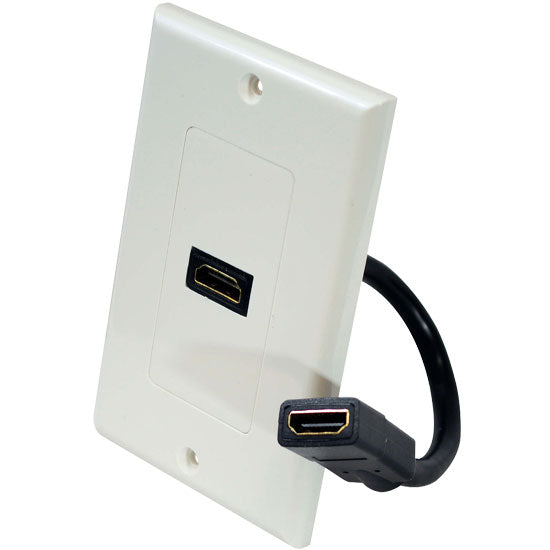 Single HDMI Wall Plate with Back Built-in Flexible Cable (White)