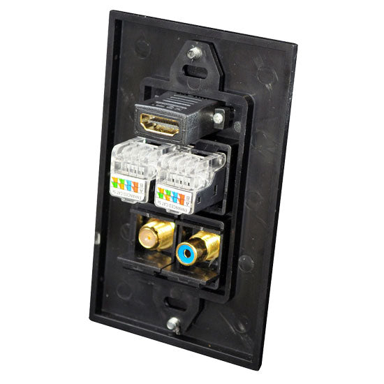 HDMI + Mono RCA Audio/Coaxial + Dual Ethernet Wall Plate (Black)