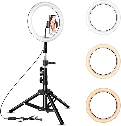 Rovtop 10" LED Ring Light with Tripod Stand & Phone Holder – Dimmable Selfie Light for Makeup, Photography & Live Streaming